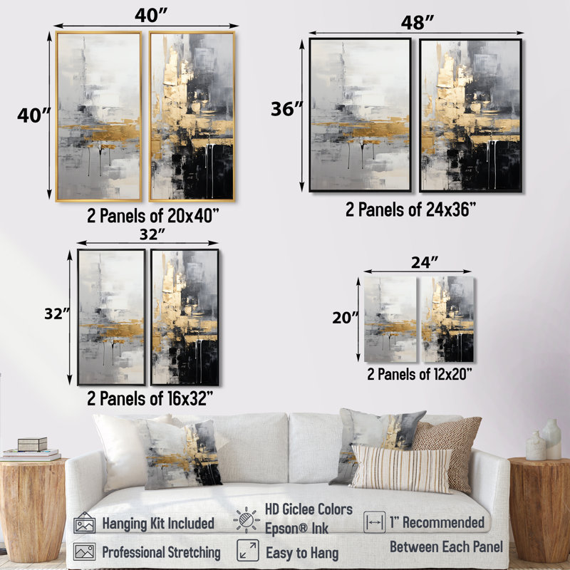 Or, ville dorée, blanc, gris, noir - Grandes impressions sur toile abstraites, 20" H x 24" W, Wrapped Canvas, Does Not Apply