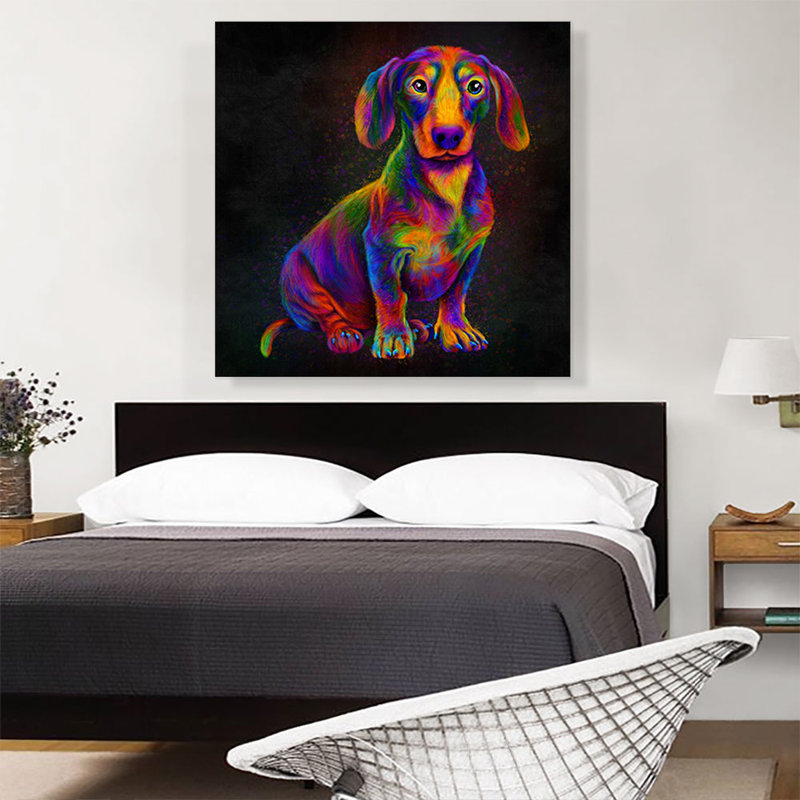 Dachshund Colorful Animal Dog - impression sur toile tendue, H 36 po x l 36 po x 1,5 po