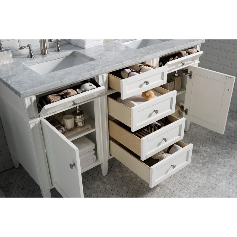 Brittany 60'' W Double Vanity, Carrara White, Bright White, 8" Widespread