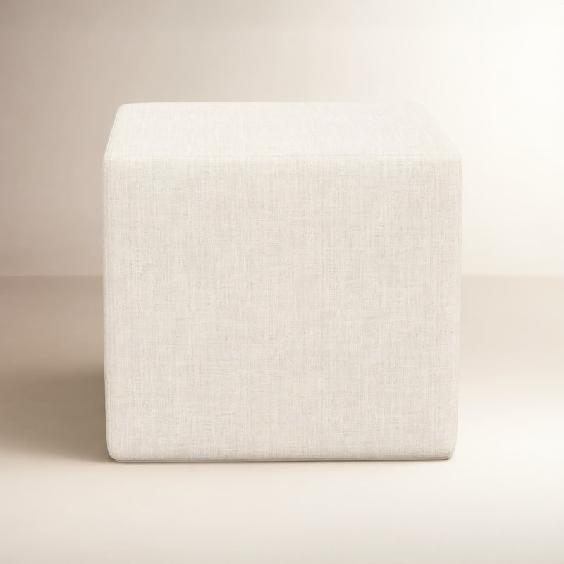 Andi Samet 21'' Square Cube Ottoman, Classic Talc Linen