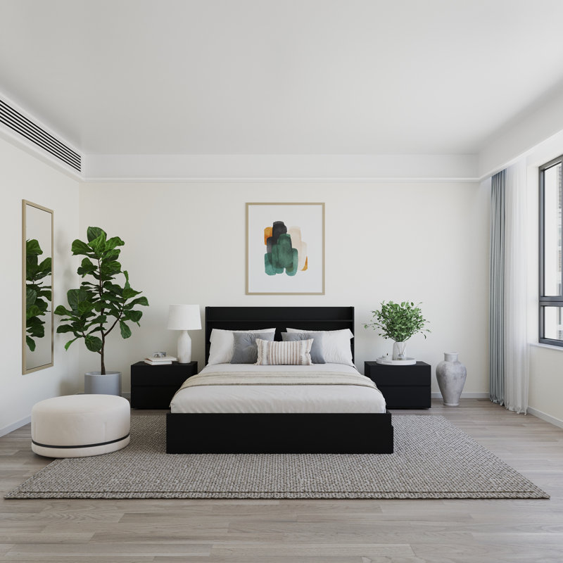 Ensemble de chambre à coucher avec rangement réversible 4 pièces Harper, Double, Noir