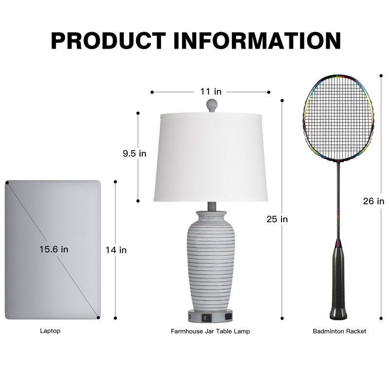 Ensemble de lampes de table USB 25 "avec commande tactile et ampoules Allisan, Gris patiné