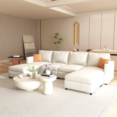 U-Shaped Sofa In Spacious Family Rooms Modern Large Sectional Sofa, Modular Couch With Storage Function,123" Sofa Bed With Ottoman,6 Seat Sectionals Chaise For Living Room,Chenille