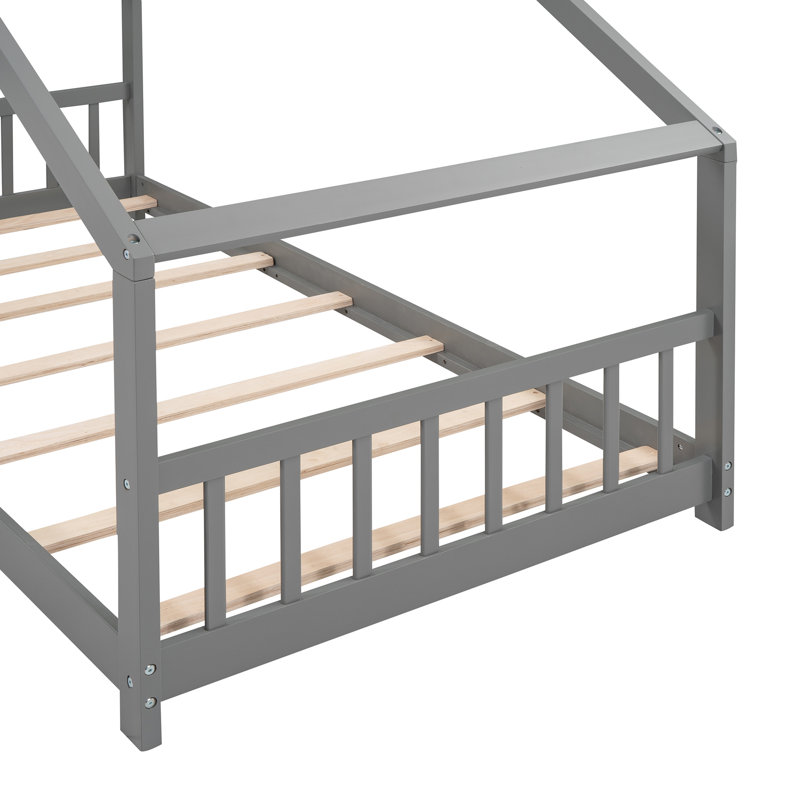 Lit de maison peu encombrant, conception en bois massif, finition grise pour les maisons modernes