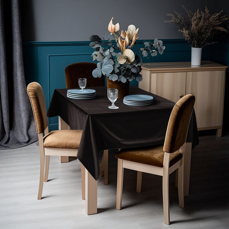 Luxury Matte Velvet Tablecloth, 26 Dark Brown, 140" L x 52" W