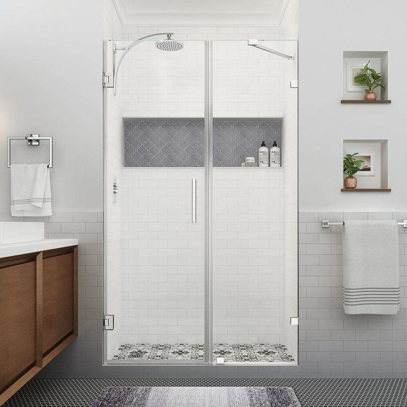 Nautis XL 51.25 - 52.25 in. W x 80 in. H Hinged Frameless Shower Door with Clear StarCast Glass, Chrome