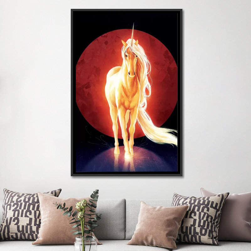 Last licorne, impression sur toile tendue, H 26 po x l 18 po x P 1,5 po, Toile avec cadre noir, Pas de tapis