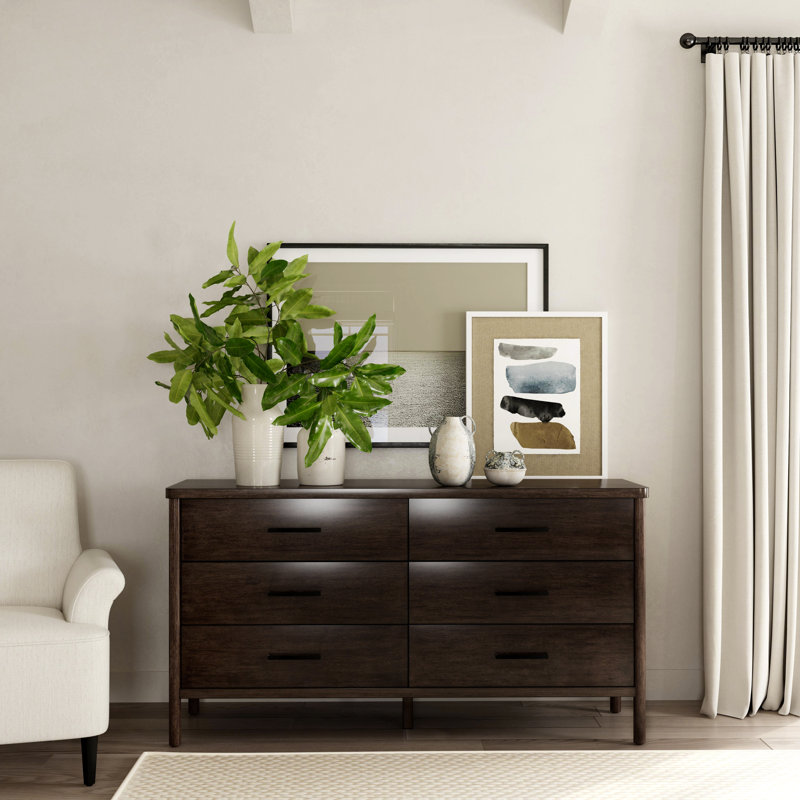 Lennon 6 Drawer Rounded Leg Dresser, Dark Brown
