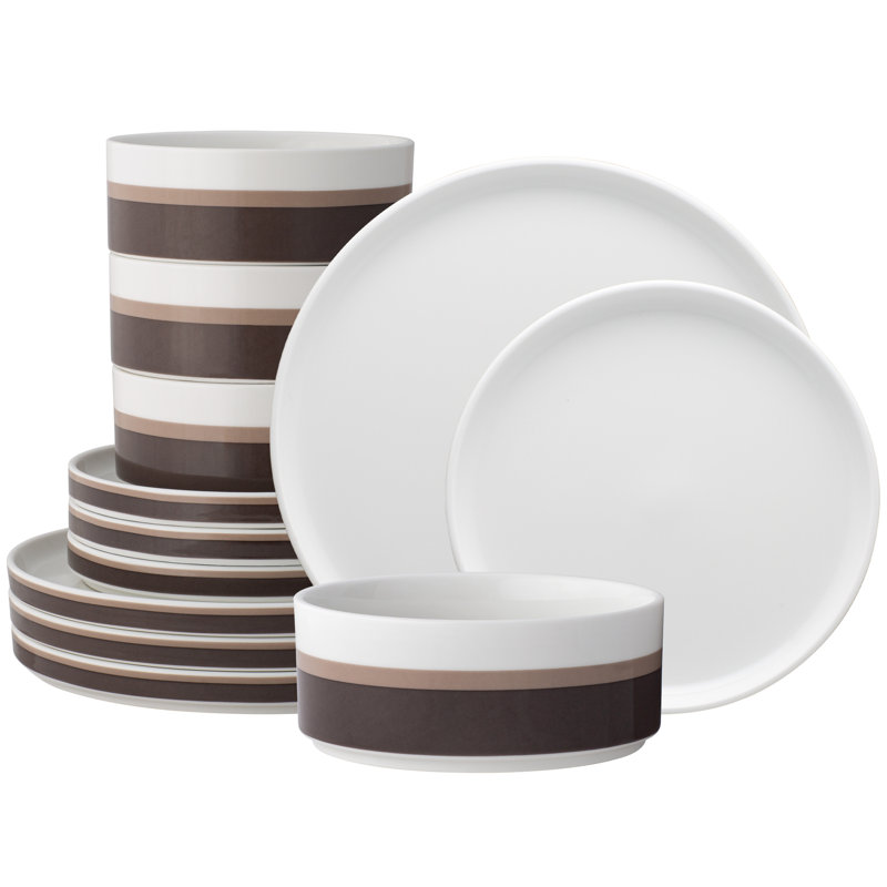 Service de table 12 pièces Noritake Colorstax Stripe, service pour 4, Brun