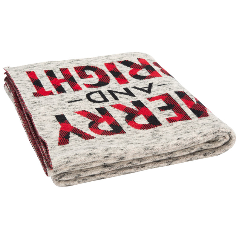 Merry and Bright Grey and Red Cotton Throw Blanket