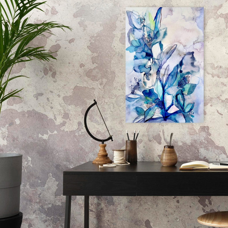 Art floral turquoise, H 24 po x l 16 po