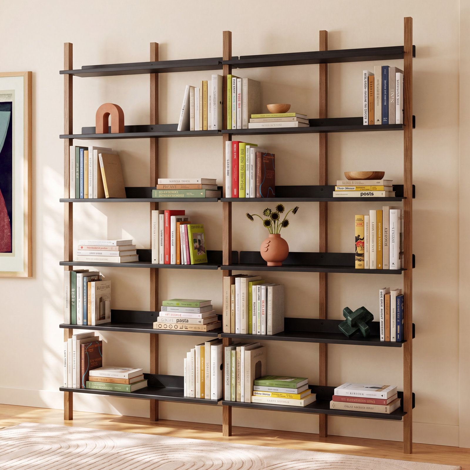 Browser Standard Bookcase, (6 Shelves) 82" H x 37" W x 17" D, Walnut/Oblivion