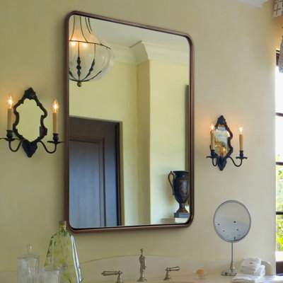 Miroir de salle de bain rectangulaire contemporain | Cadre épais en acier inoxydable