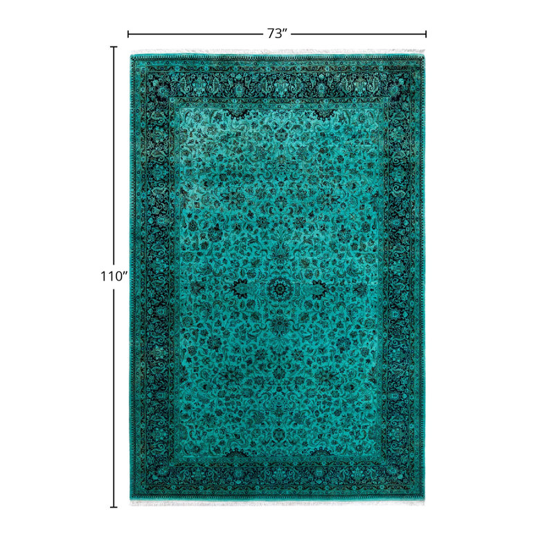 Tapis bleu contemporain en laine noué à la main surteint 6 pi 1 po x 9 pi 2 po