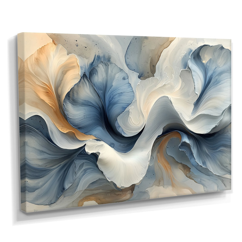 Ocean Blue Delicate Floral Petals IV - Abstract flowers Wall Art, 24" H x 32 W, Wrapped Canvas, Does Not Apply