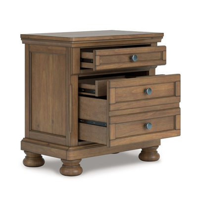 Fedz Oversized Nightstand With 3 Drawers, Bun Feet, Chestnut Brown Wood