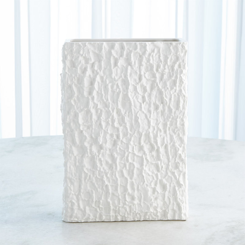 Vase de texture d'arbre, Blanc, H 13,75 po x l 9,5 po x P 3,5 po