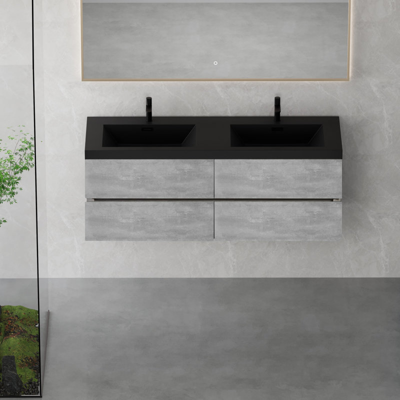 Meuble-lavabo mural flottant avec lavabo, meuble-lavabo mural moderne, 59"