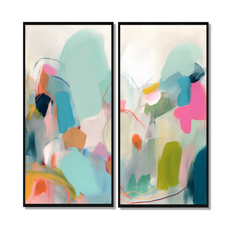 Rose, bleu, Minimalims Fludity III - art mural moderne, 32" H x 32" W, Black, Impression encadrée flottante