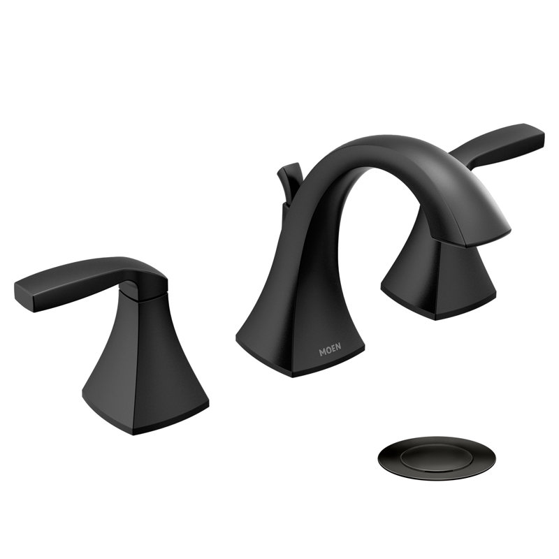Ensemble de garniture de robinet de salle de bain à deux poignées à deux poignées Moen Voss, valve incluse, Noir mat