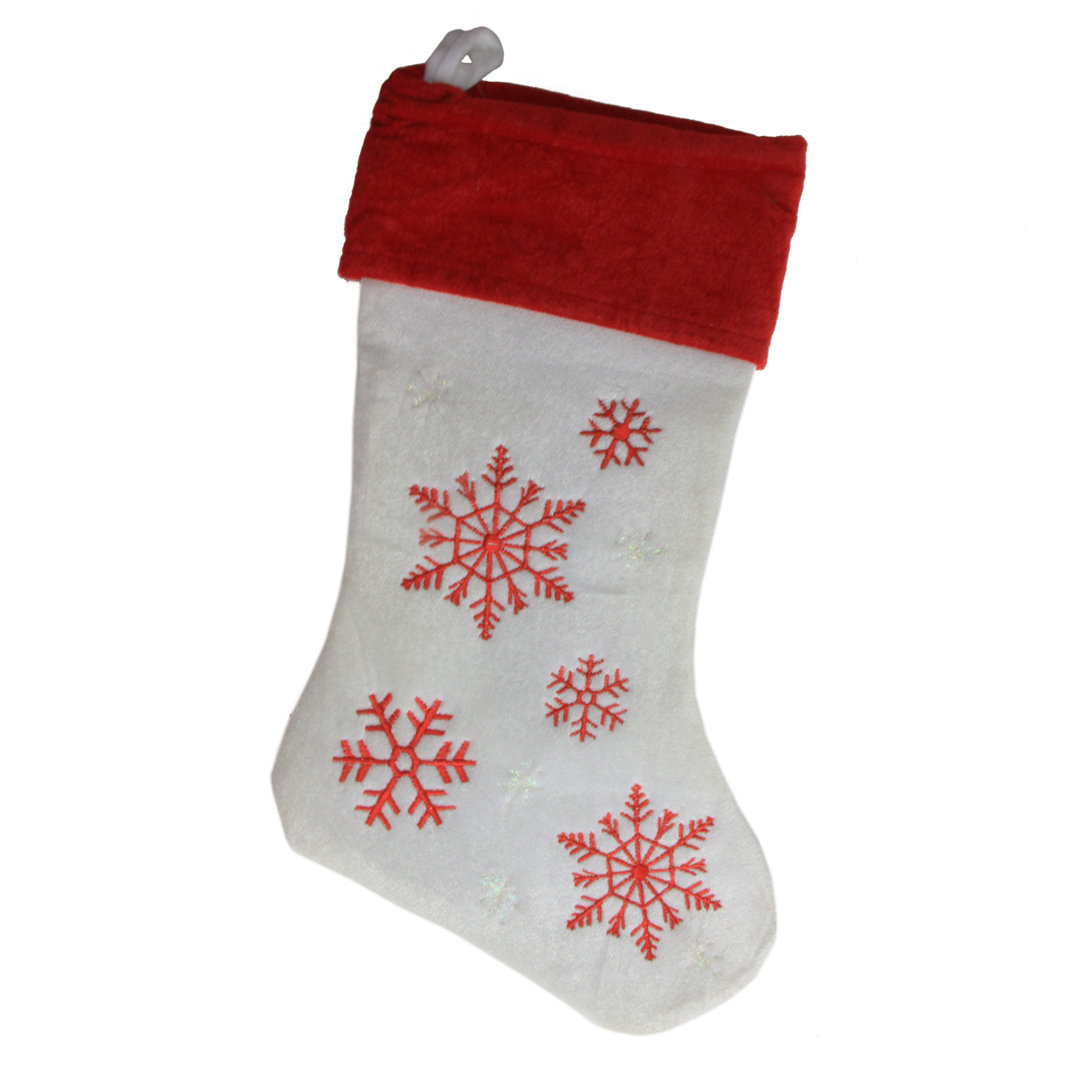 19" Red and White Velvet Embroidered Snowflake Christmas Stocking Northlight Seasonal