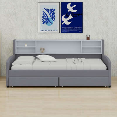 Lit plateforme tapissier avec rangement et tiroirs