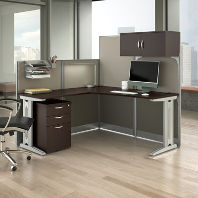 Office In An Hour L-Shaped 1 Person Cubicle with Cable Management