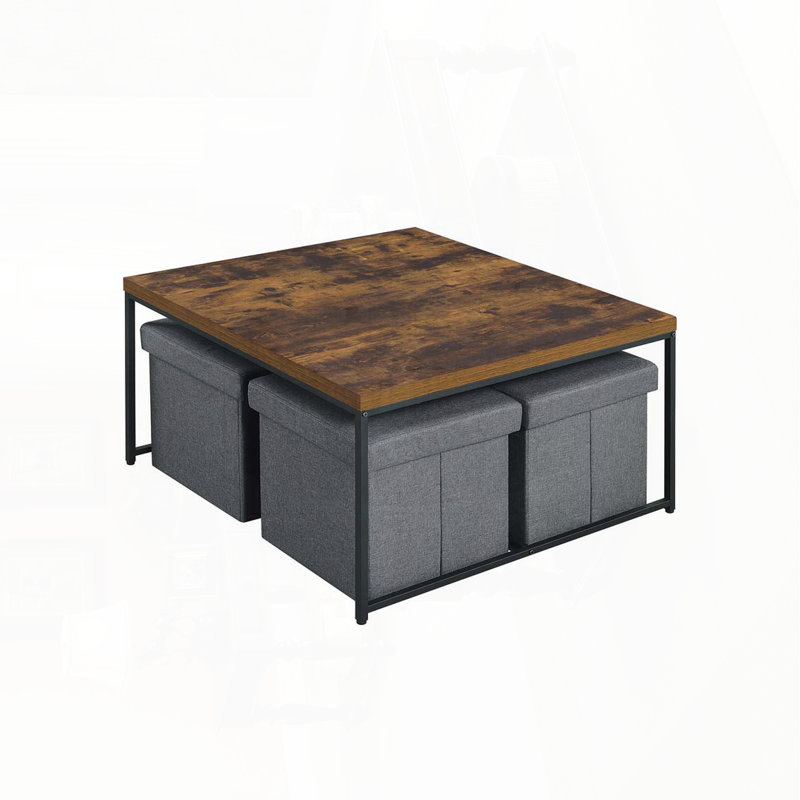 5-Piece Coffee Table Set with 4 Storage Stools