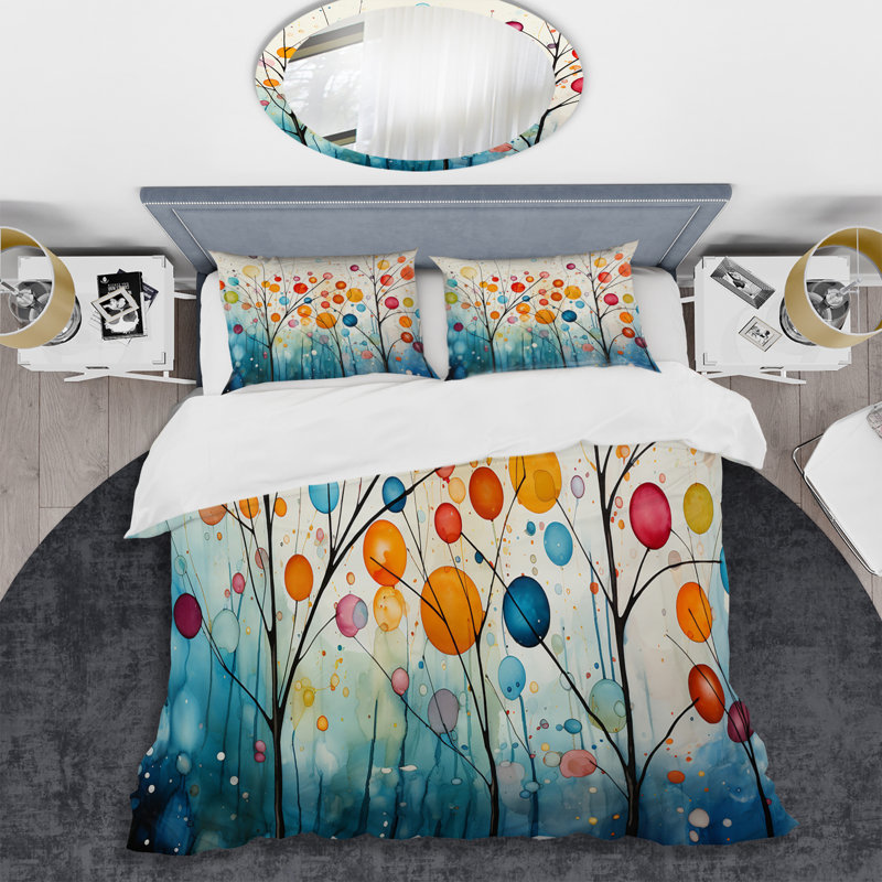 Literie , Housse de couette pour grand lit et 2 taies décor