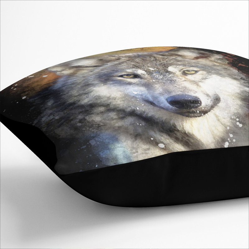 Wolf Vol.2 Paint Splash Square Throw Cushion, Black, 40cm H x 40cm W x 15cm D