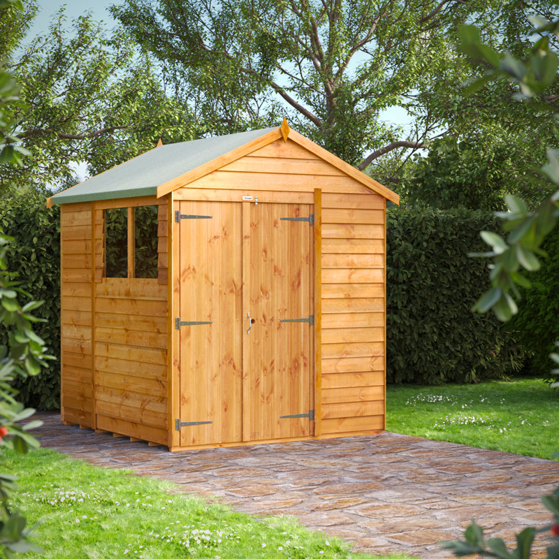 Powersheds 6 x 6ft Timber Overlap Apex Garden Shed, Double Doors