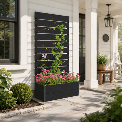 Boîte à fleurs surélevée pour jardin surélevée avec treillis intégré et lacet autodrainant pour plantes grimpantes d'extérieur