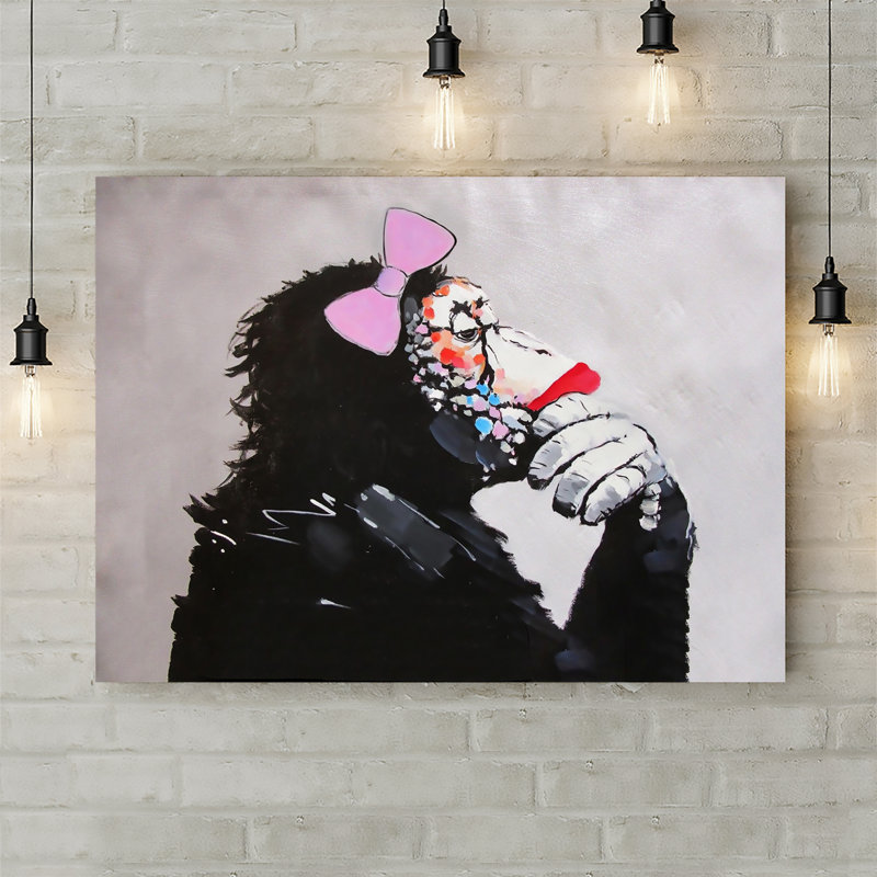Female Monkey Thinker Gorilla Chimp - No Frame Print on Canvas, 41cm H x 61cm W x 3.8cm D