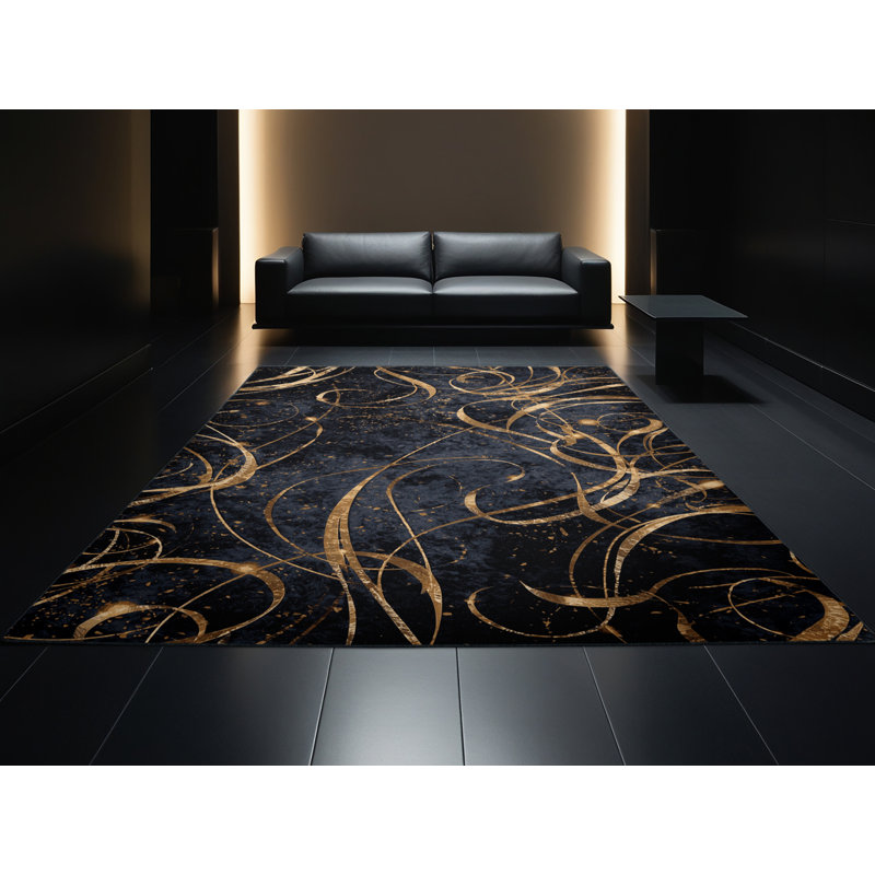 Soft Plush Fifield New Years Modern & Contemporary Abstract Area Rug in Gray – Black Binding, 6x9