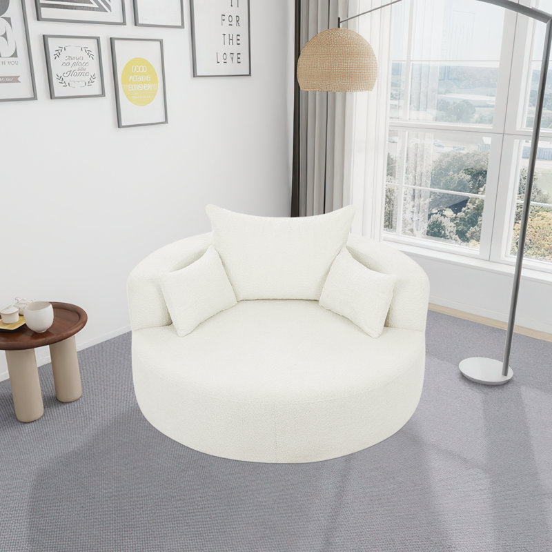 Modern Minimalist 360 Degree Swivel Chenille Fabric Upholstered Accent Barrel Chair, Beige Chenille