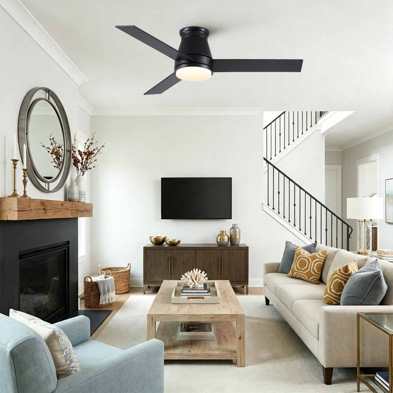 Ventilateur de plafond encastré moderne Homelover 48 po avec éclairage, profil bas, 6 vitesses, moteur CC silencieux et réversible