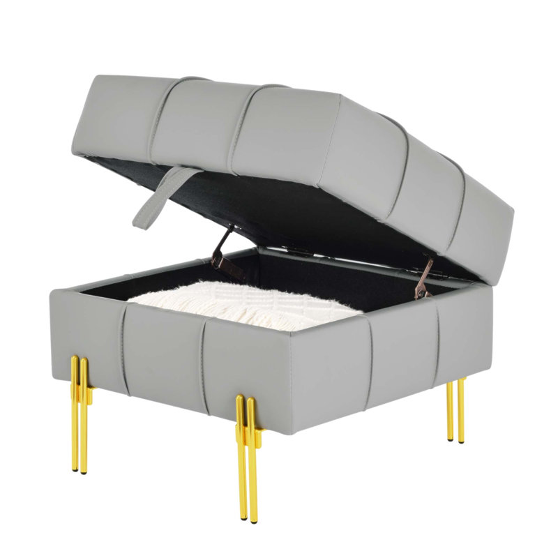 22 Inches Anti-Scratch Leather Storage Ottoman, Pet-Friendly Entryway Bench With Durable Stainless Steel Legs