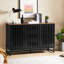 Commode de chambre moderne en noir, avec 3 tiroirs et 4 tablettes, fabriquée à partir de métal noir à grande grille rayée, en métal, pour le salon