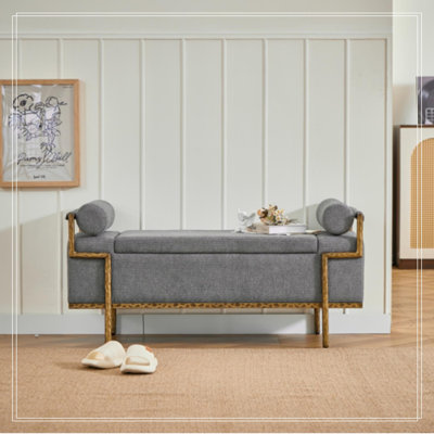 Banc de rangement capitonné à couvercle rabattable avec pattes en métal