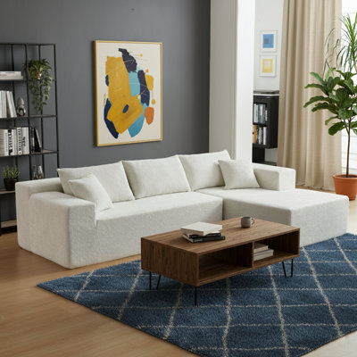 Canapé modulaire en velours éponge de 103,54 po en L haute densité avec méridienne et coussins