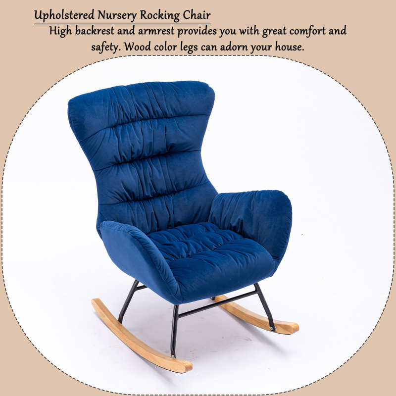 Mercer41 Masumi Velvet Upholstered Nursery Rocking Chair With