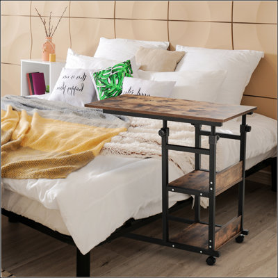 Industrial C-Shaped Mobile Rolling Sofa Side Table With 3-Tier Storage Shelving