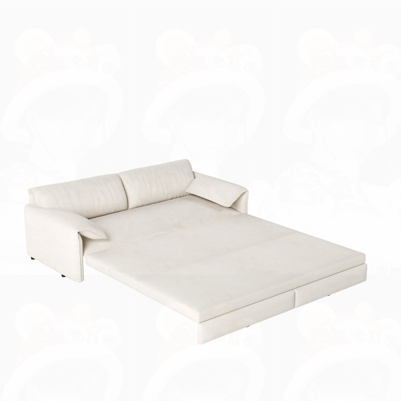 Multi-Functional Velvet Loveseat Bed, Beige