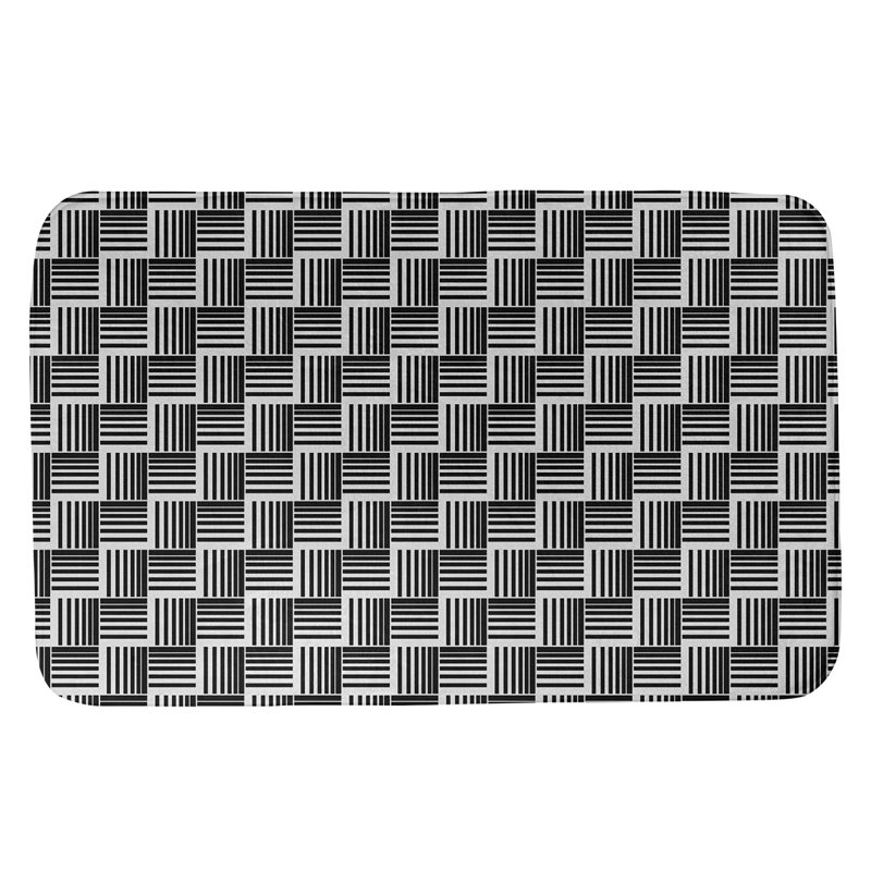 Tapis de bain géométrique antidérapant rectangulaire à rayures baskettressées, l 17 po x L 24 po, Noir / gris