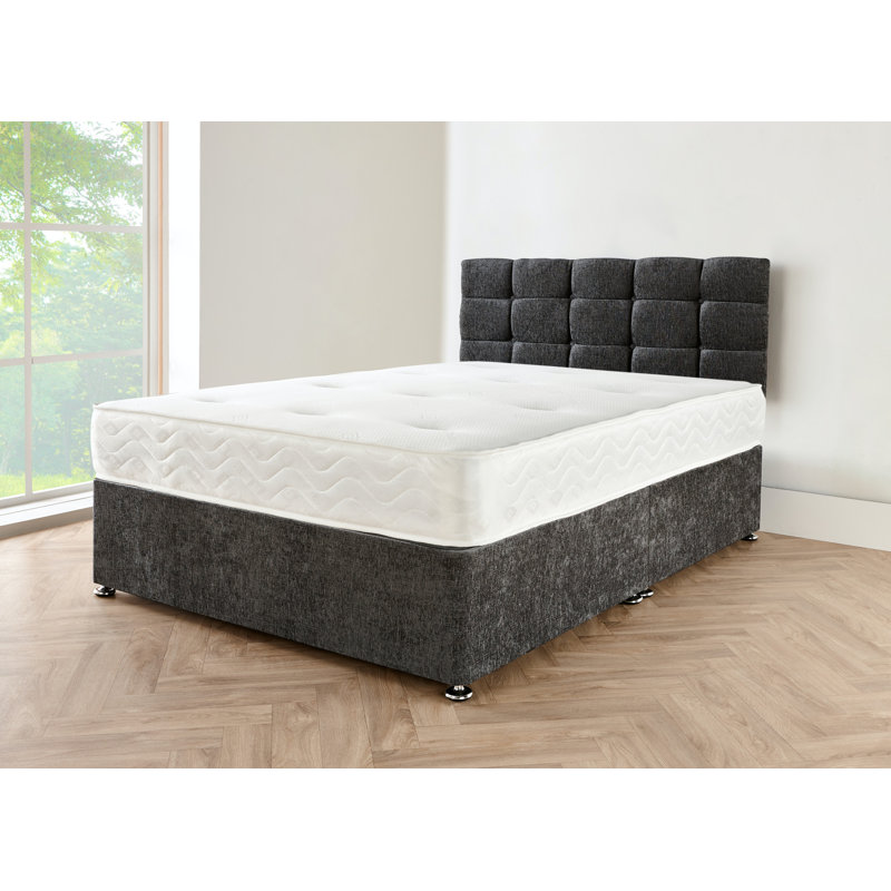 Gottberg Upholstered Divan Bed with Mattress, Grey Linen, 120 x 200cm