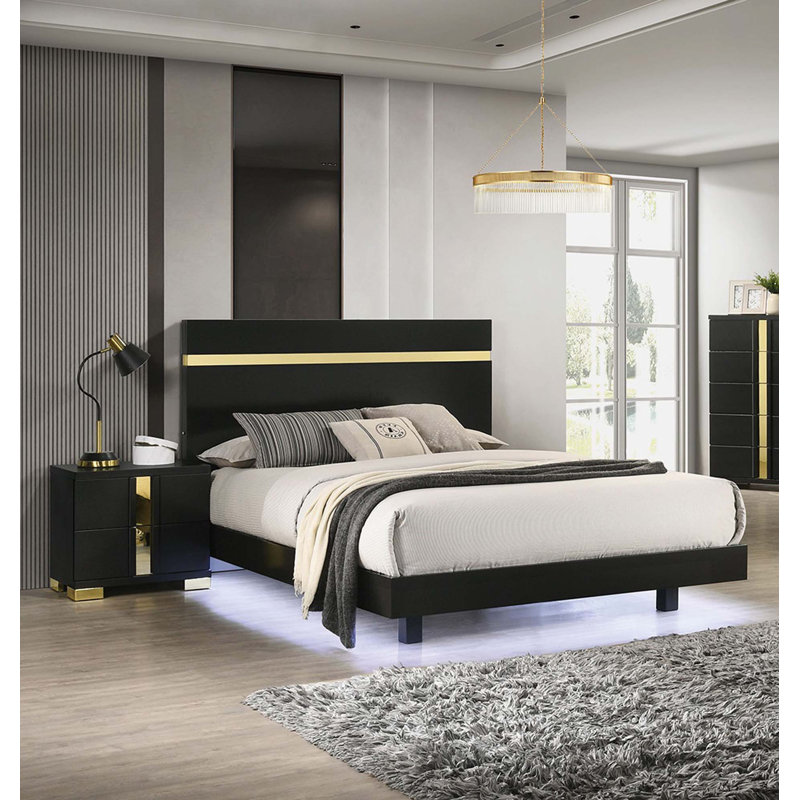 Ensemble de chambre à coucher 3 pièces avec tables de chevet 2X DEL, Double, Noir
