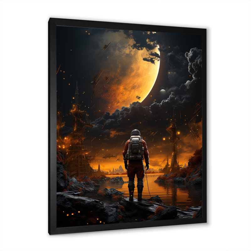 Art noir de la planète noire, "Odyssée perdue II", Cadre simple noir, H 20 po x l 12 po x P 1 po