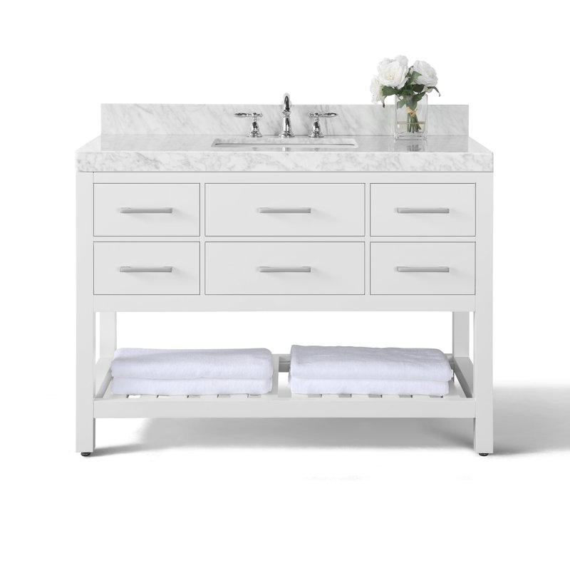 Elizabeth 48'' W Single Vanity, White/Brushed Nickel, Carrara White Marble