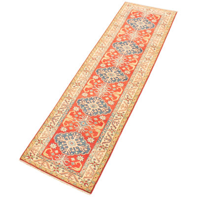 Tapis de couloir unique en laine noué à la main de style Ouzbék Gazni des années 2010 de 2 pi 10 po x 9 pi 10 po rouge Azad