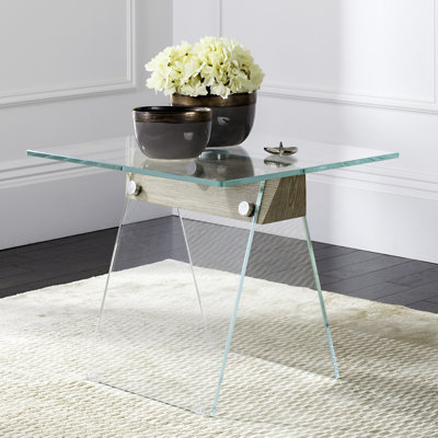 Benner Glass Top Cross Legs End Table